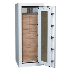 C54 Casoro Jewelry Safe in Textured White with 11 Jewelry Drawers and File Drawer