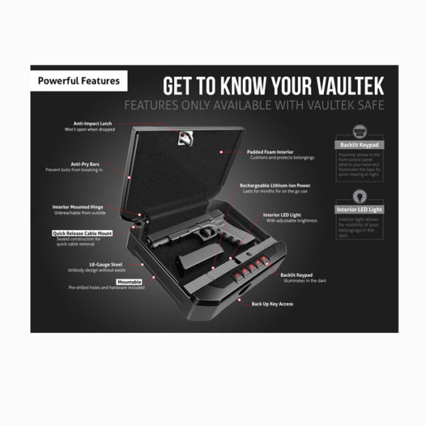VE20 Pistol Safe by Vaultek- Rechargeable Quick Access Safe - Image 4